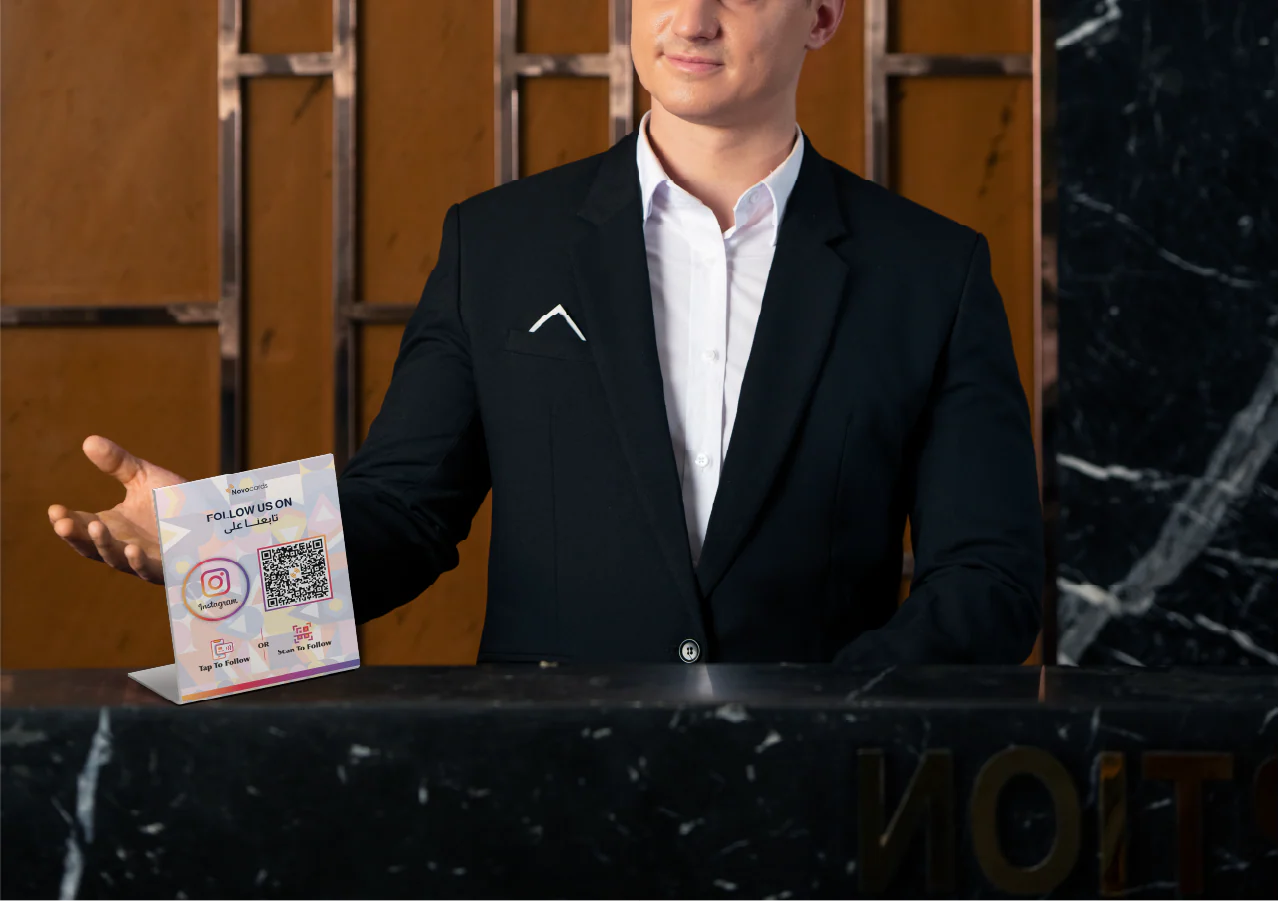 NFC Instagram Stand On Reception Desk