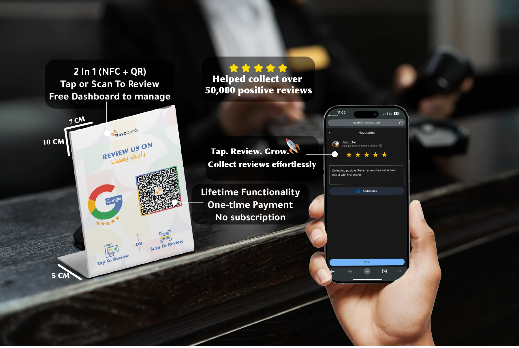 NFC Google Review Stand On Hotel Reception Desk